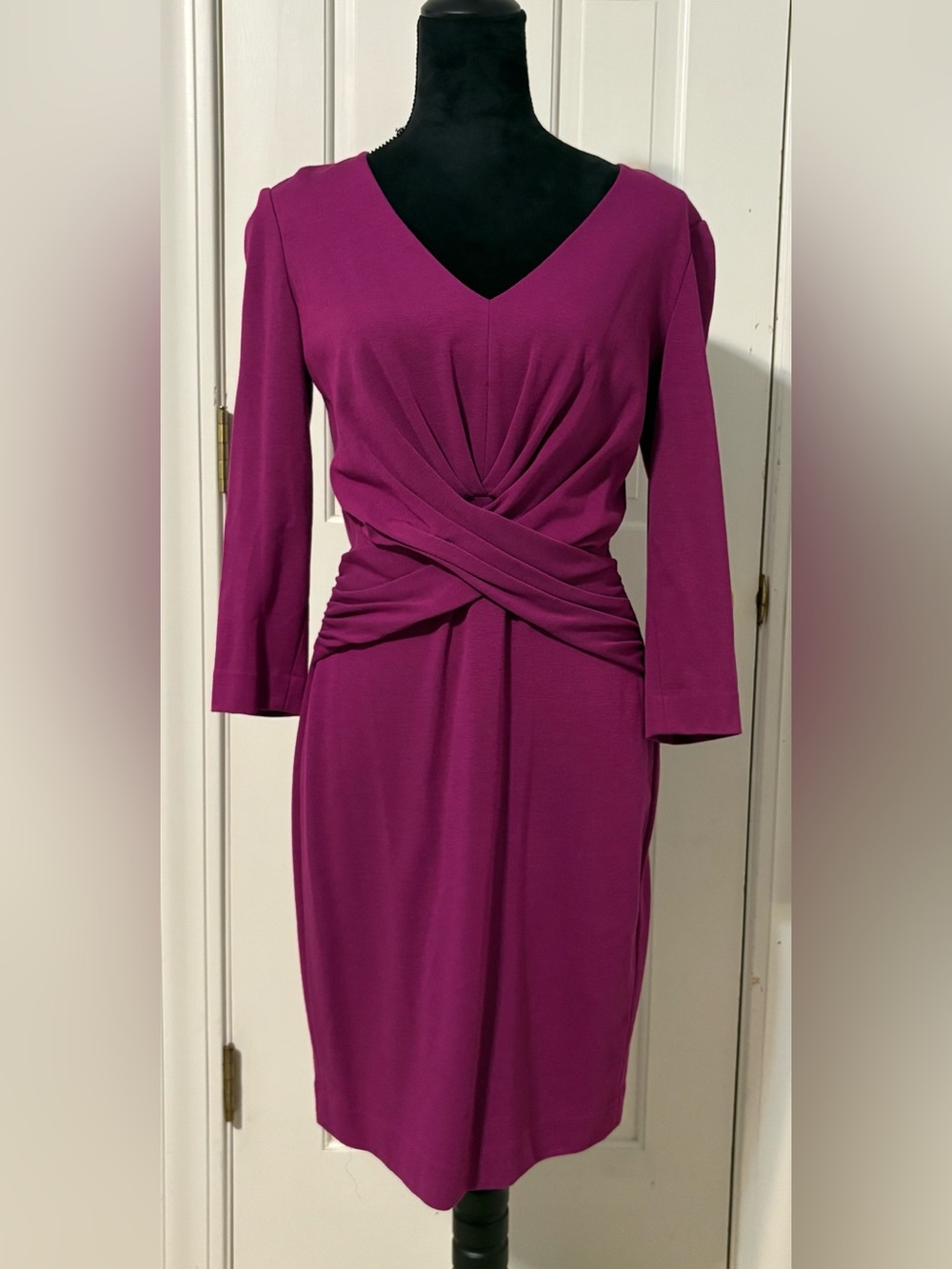 Lafayette 148 New York Twist-Waist V-Neck  Dress in Magenta
